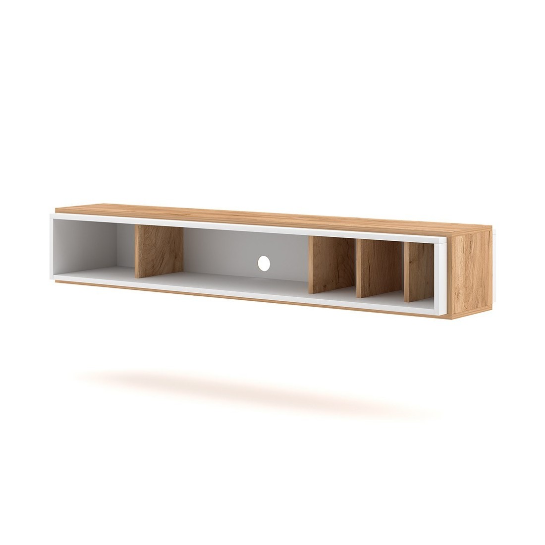 Meuble TV design suspendu DEVA 150 cm coloris chêne et blanc