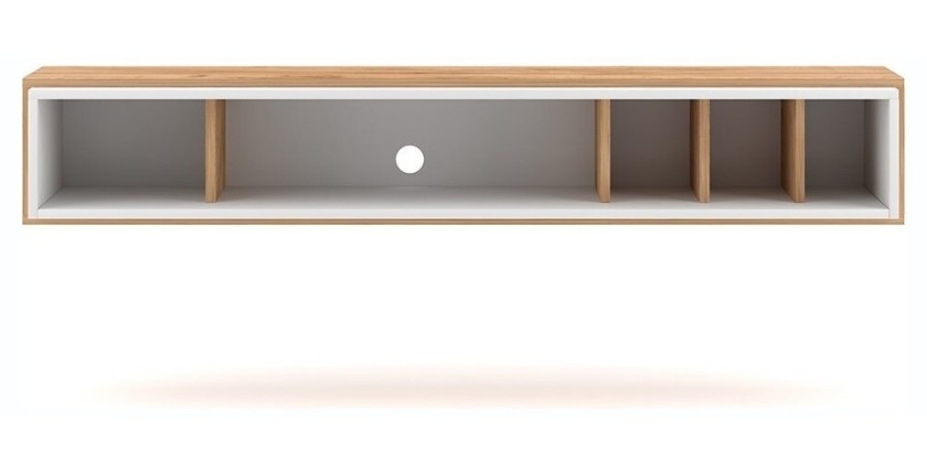 Meuble TV design suspendu DEVA 150 cm coloris chêne et blanc