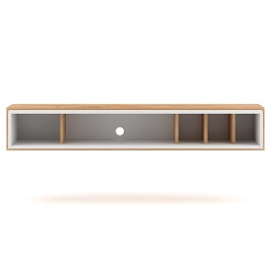 Meuble TV design suspendu DEVA 150 cm coloris chêne et blanc