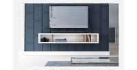 Meuble TV design suspendu DEVA 150 cm coloris chêne et blanc