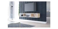 Meuble TV design suspendu DEVA 150 cm coloris chêne et blanc