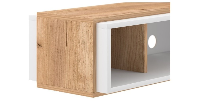 Meuble TV design suspendu DEVA 150 cm coloris chêne et blanc
