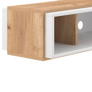 Meuble TV design suspendu DEVA 150 cm coloris chêne et blanc
