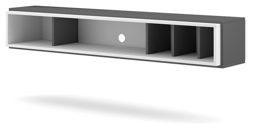 Meuble TV design suspendu DEVA 150 cm coloris gris anthracite et blanc