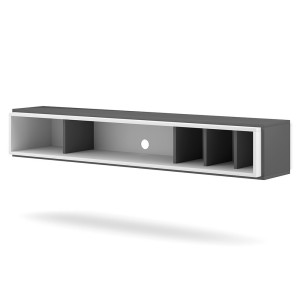 Meuble TV design suspendu DEVA 150 cm coloris gris anthracite et blanc