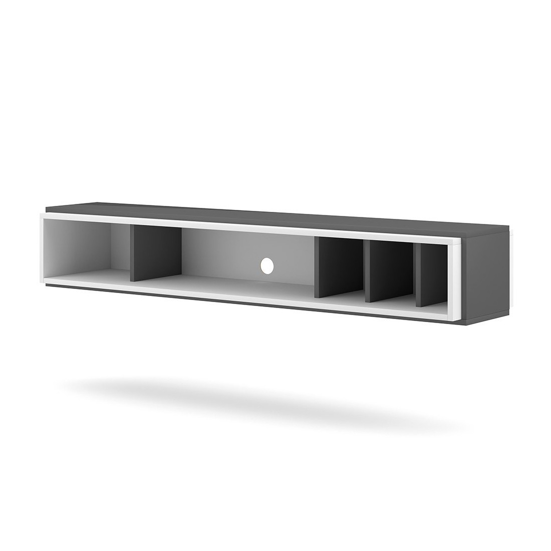 Meuble TV design suspendu DEVA 150 cm coloris gris anthracite et blanc