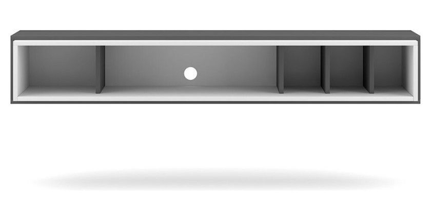 Meuble TV design suspendu DEVA 150 cm coloris gris anthracite et blanc