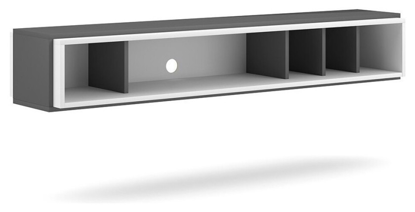 Meuble TV design suspendu DEVA 150 cm coloris gris anthracite et blanc