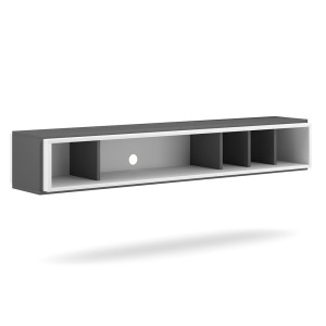 Meuble TV design suspendu DEVA 150 cm coloris gris anthracite et blanc