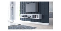 Meuble TV design suspendu DEVA 150 cm coloris gris anthracite et blanc