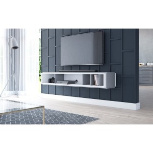 Meuble TV design suspendu DEVA 150 cm coloris gris anthracite et blanc