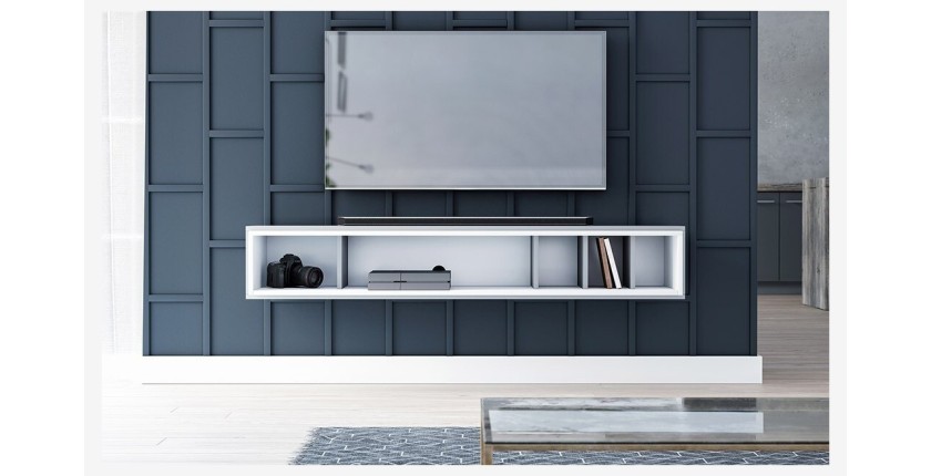 Meuble TV design suspendu DEVA 150 cm coloris gris anthracite et blanc