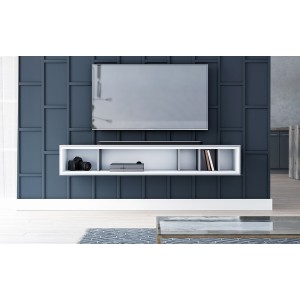 Meuble TV design suspendu DEVA 150 cm coloris gris anthracite et blanc