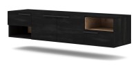 Meuble TV design suspendu NOAH 140 cm. 2 portes et 2 tiroirs. Coloris noir et chêne