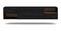 Meuble TV design suspendu NOAH 140 cm. 2 portes et 2 tiroirs. Coloris noir et chêne