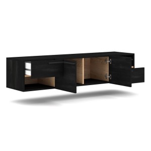 Meuble TV design suspendu NOAH 140 cm. 2 portes et 2 tiroirs. Coloris noir et chêne