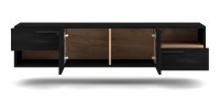 Meuble TV design suspendu NOAH 140 cm. 2 portes et 2 tiroirs. Coloris noir et chêne