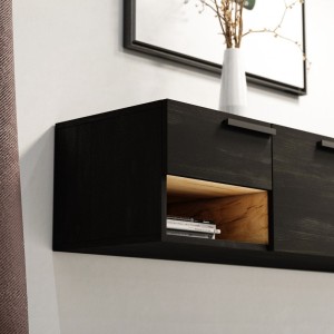 Meuble TV design suspendu NOAH 140 cm. 2 portes et 2 tiroirs. Coloris noir et chêne