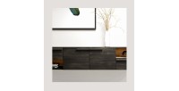 Meuble TV design suspendu NOAH 140 cm. 2 portes et 2 tiroirs. Coloris noir et chêne