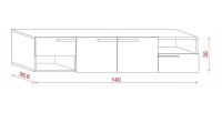 Meuble TV design suspendu NOAH 140 cm. 2 portes et 2 tiroirs. Coloris noir et chêne