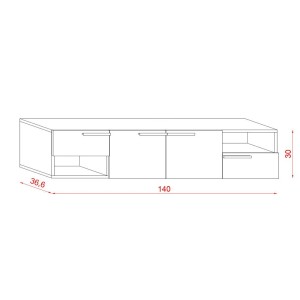 Meuble TV design suspendu NOAH 140 cm. 2 portes et 2 tiroirs. Coloris noir et chêne