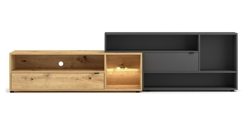 Ensemble meuble TV ROCK 240 cm. Coloris chêne et gris anthracite