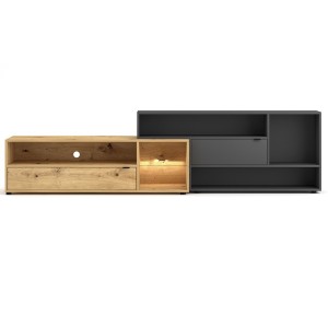 Ensemble meuble TV ROCK 240 cm. Coloris chêne et gris anthracite