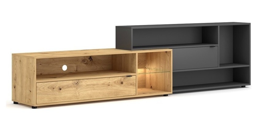 Ensemble meuble TV ROCK 240 cm. Coloris chêne et gris anthracite