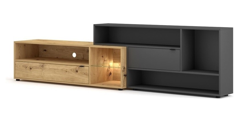 Ensemble meuble TV ROCK 240 cm. Coloris chêne et gris anthracite