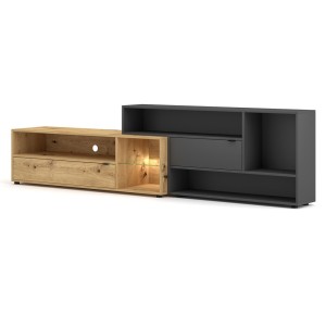 Ensemble meuble TV ROCK 240 cm. Coloris chêne et gris anthracite