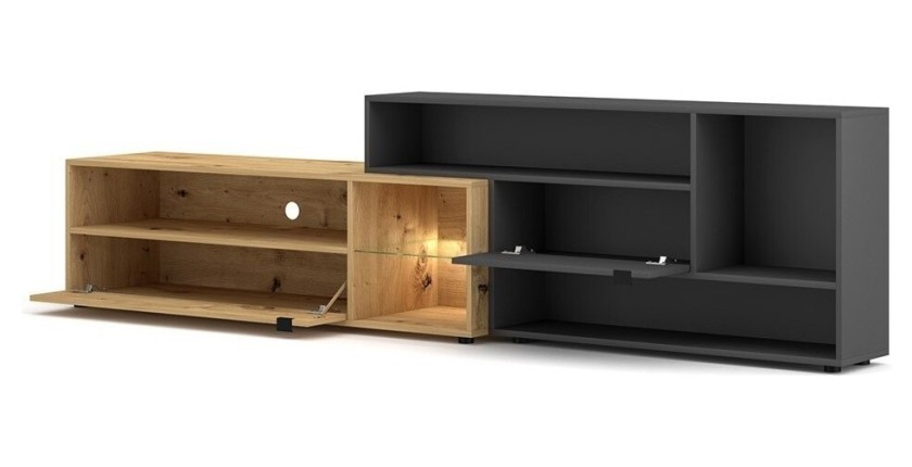 Ensemble meuble TV ROCK 240 cm. Coloris chêne et gris anthracite
