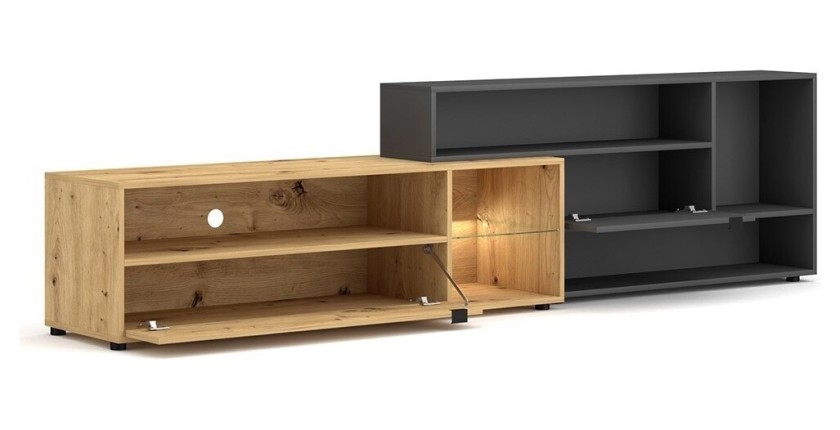 Ensemble meuble TV ROCK 240 cm. Coloris chêne et gris anthracite