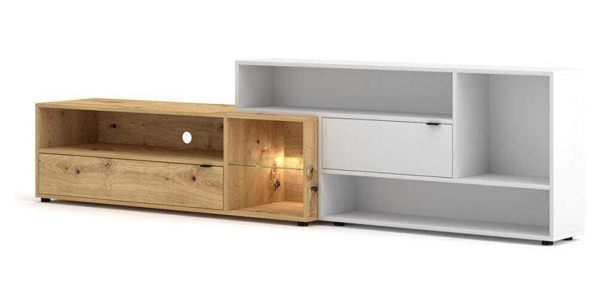 Ensemble meuble TV ROCK 240 cm. Coloris chêne et blanc