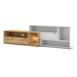 Ensemble meuble TV ROCK 240 cm. Coloris chêne et blanc