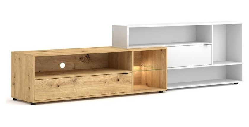 Ensemble meuble TV ROCK 240 cm. Coloris chêne et blanc