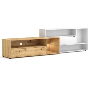 Ensemble meuble TV ROCK 240 cm. Coloris chêne et blanc