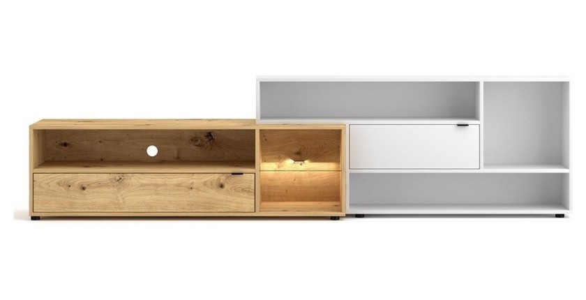 Ensemble meuble TV ROCK 240 cm. Coloris chêne et blanc