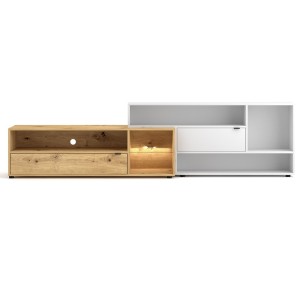Ensemble meuble TV ROCK 240 cm. Coloris chêne et blanc
