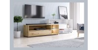 Ensemble meuble TV ROCK 240 cm. Coloris chêne et blanc
