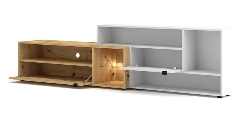 Ensemble meuble TV ROCK 240 cm. Coloris chêne et blanc