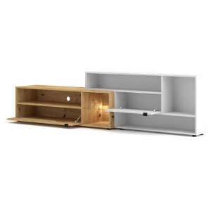Ensemble meuble TV ROCK 240 cm. Coloris chêne et blanc