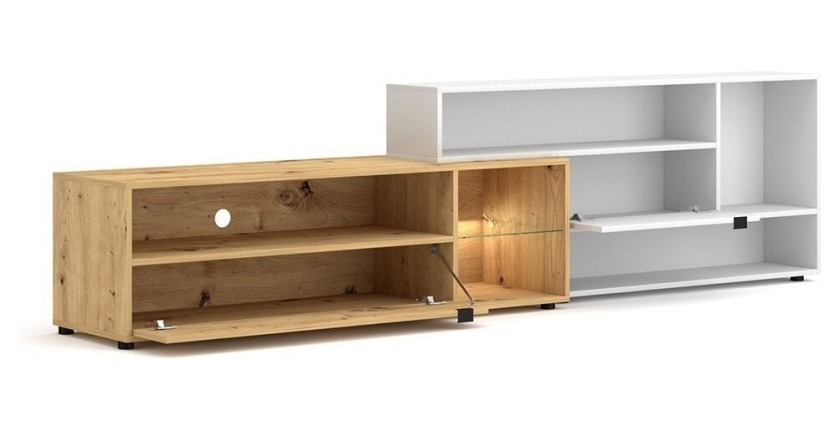 Ensemble meuble TV ROCK 240 cm. Coloris chêne et blanc