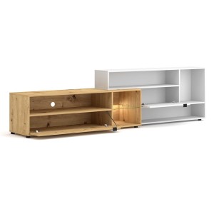 Ensemble meuble TV ROCK 240 cm. Coloris chêne et blanc