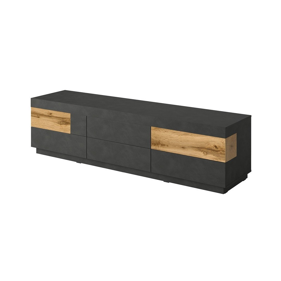 Meuble TV XL 200cm collection KILES. Coloris gris anthracite et chêne. Style design.