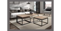 Table d'appoint style industriel HELLINGTON effet vieux chêne - Table basse - Ensemble 3 pièces