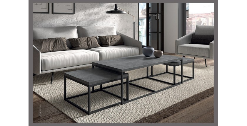 Table d'appoint style industriel HELLINGTON effet béton - Table basse - Ensemble 3 pièces