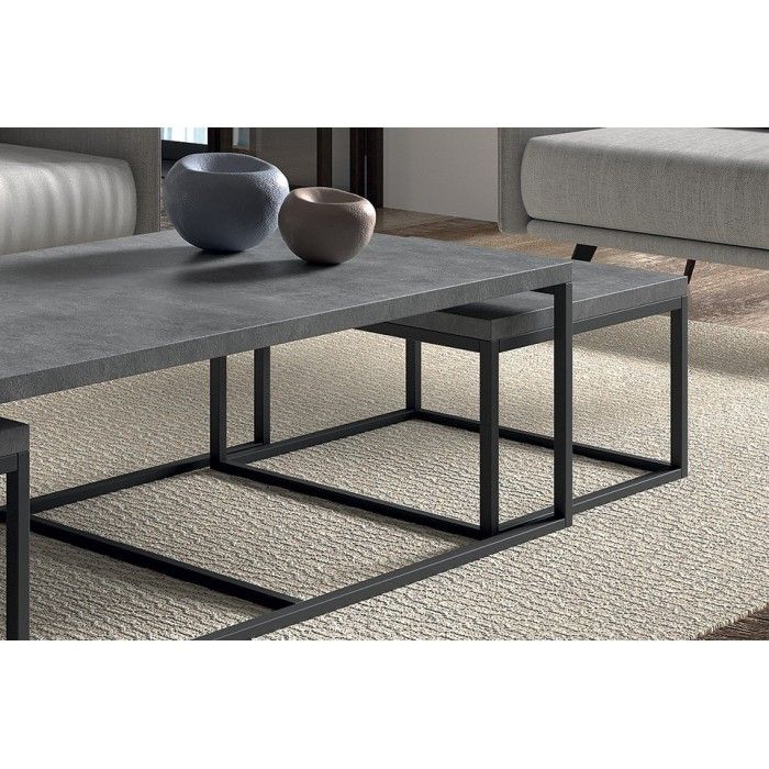 Table d'appoint style industriel HELLINGTON effet béton - Table basse - Ensemble 3 pièces