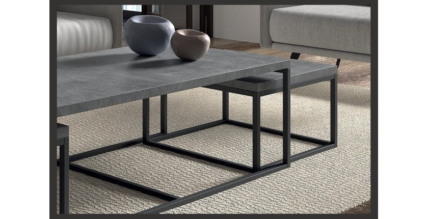 Table d'appoint style industriel HELLINGTON effet béton - Table basse - Ensemble 3 pièces