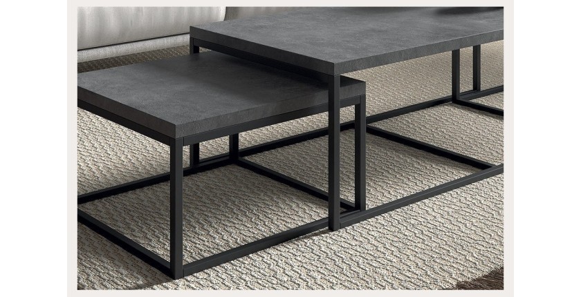 Table d'appoint style industriel HELLINGTON effet béton - Table basse - Ensemble 3 pièces