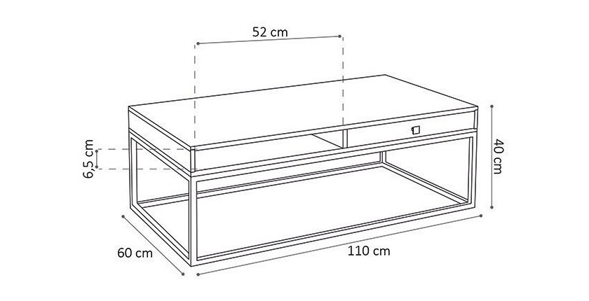 Table basse GOA en bois massif style industriel. Table en bois massif avec niche et tiroir.